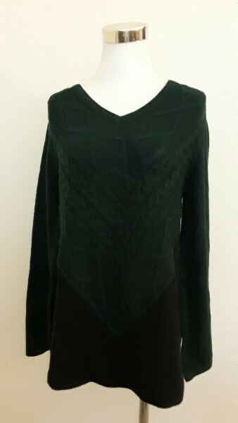 Style & Co Women's Sweater Stitch Pullover V Neck Pine Green Black M