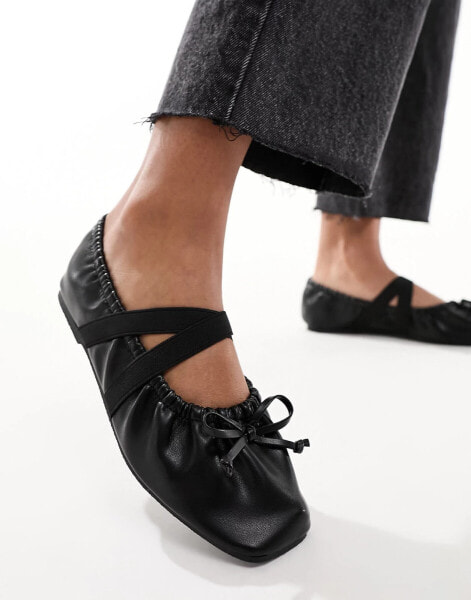 ASOS DESIGN Los Angeles ruched ballet in black PU