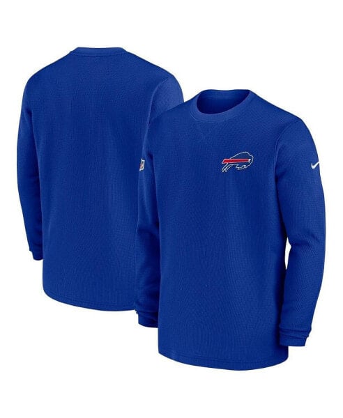 Men's Royal Buffalo Bills 2023 Sideline Throwback Heavy Brushed Waffle Long Sleeve T-shirt