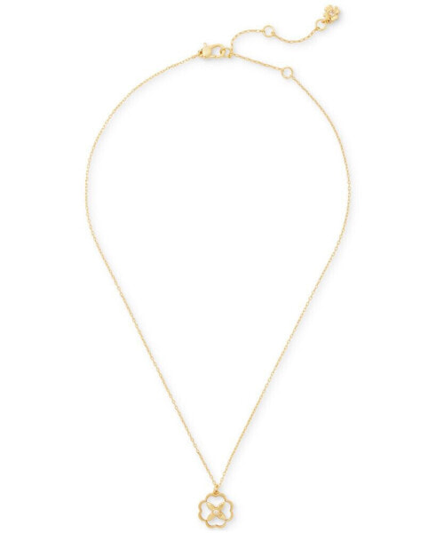 kate spade new york gold-Tone Heritage Bloom Mother-of-Pearl Pendant Necklace, 16" + 3" extender