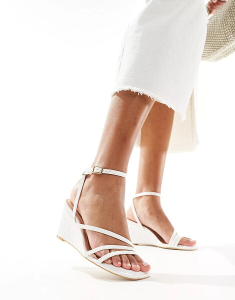 New Look woven wedge heel sandal in white