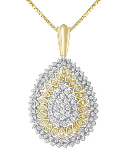 Diamond Teardrop Cluster Pendant Necklace (1 ct. t.w.) in 14k Two-Tone Gold, 16" + 2" extender