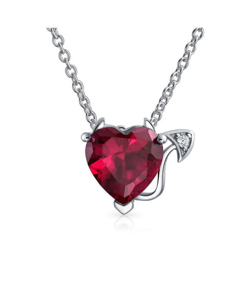 Bling Jewelry romantic Promise Valentine Cubic Zirconia Ruby Red AAA CZ Devil Heart Pendant Necklace For Women Teens .925 Sterling Silver