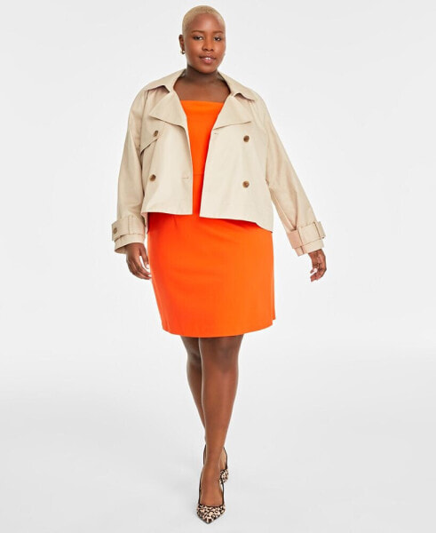 Trendy Plus Size Short Double-Breasted Trench Coat, Created for Macy's