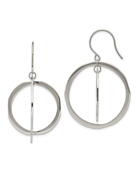 Stainless Steel Polished Circles Dangle Shepherd Hook Earring