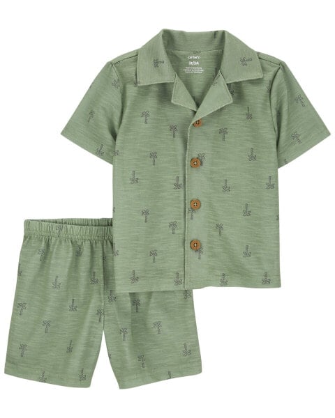 Toddler 2-Piece Palm Tree Coat-Style Loose Fit Pajamas 3T