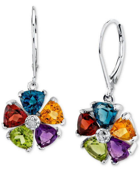 Multi-Gemstone (5 ct. t.w.) & Diamond Accent Flower Leverback Drop Earrings in Sterling Silver