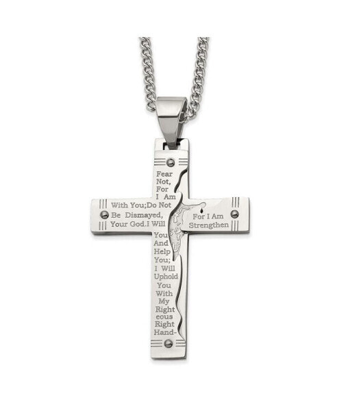 Chisel etched Isaiah 41:10 Prayer Cross Pendant Curb Chain Necklace