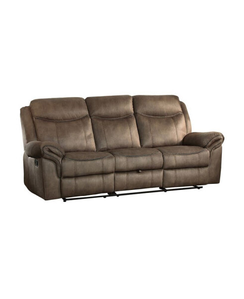 White Label Calico 89" Double Reclining Sofa with Center Drop-Down Cup Holders, Power Outlets, Hidden Drawer and USB Ports