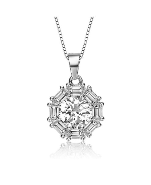 Sterling Silver White Gold Plated with Cubic Zirconia Round Ball Pendant