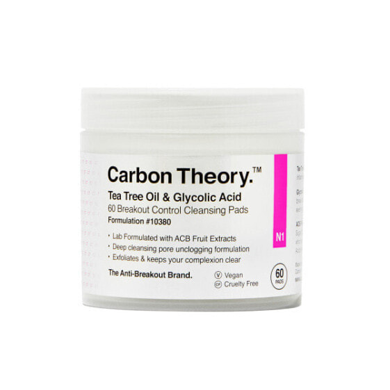 Carbon Theory Tea Tree Oil & Glycolic Acid 60 Breakout Control Cleansing Pads 60 ks