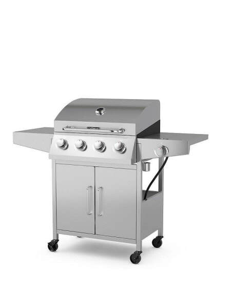 50000BTU 5-Burner Propane Gas Grill with Side Burner and 2 Prep Tables-Silver