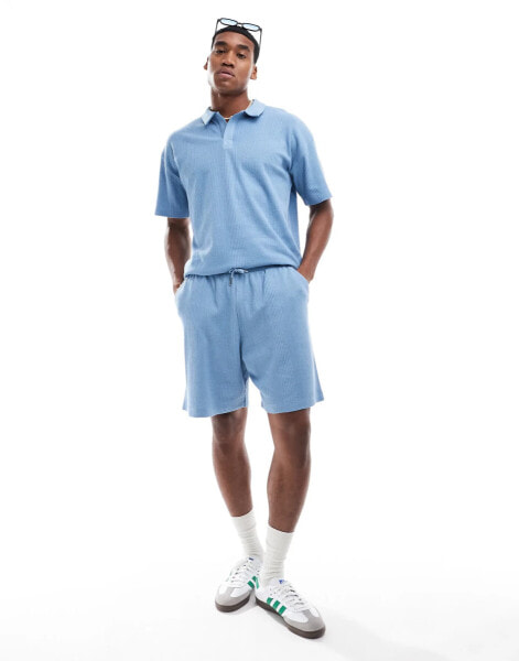 New Look – Strukturierte, gerippte Jersey-Shorts in Blau, Kombiteil