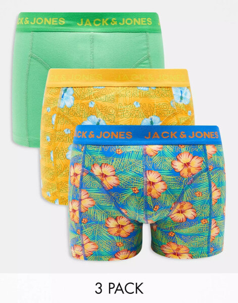 Jack & Jones 3 pack summer floral trunks in blue