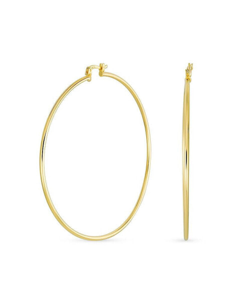 Minimalist Lightweight Round Thin Tube Big Large Hoop Earrings For Women Yellow Gold Plated Brass 2.5 Inch Diameter