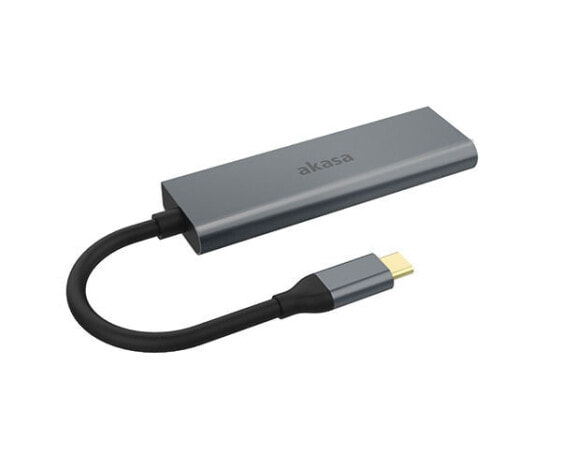 Akasa USB Type-C 4 Port Hub - USB 3.2 Gen 1 (3.1 Gen 1) Type-C - USB 3.2 Gen 1 (3.1 Gen 1) Type-A - 5000 Mbit/s - Grey - Aluminium - Polyvinyl chloride (PVC)