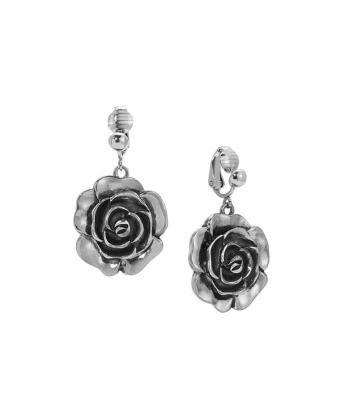 Silver-Tone Flower Drop Clip Earrings