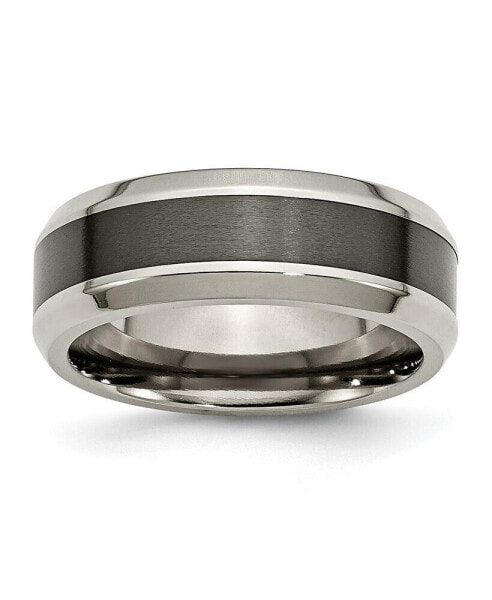 Titanium Black Ceramic Center Beveled Wedding Band Ring