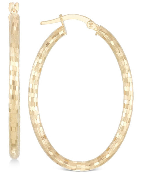 Oval Textured Hoop Earrings in 14k Gold
