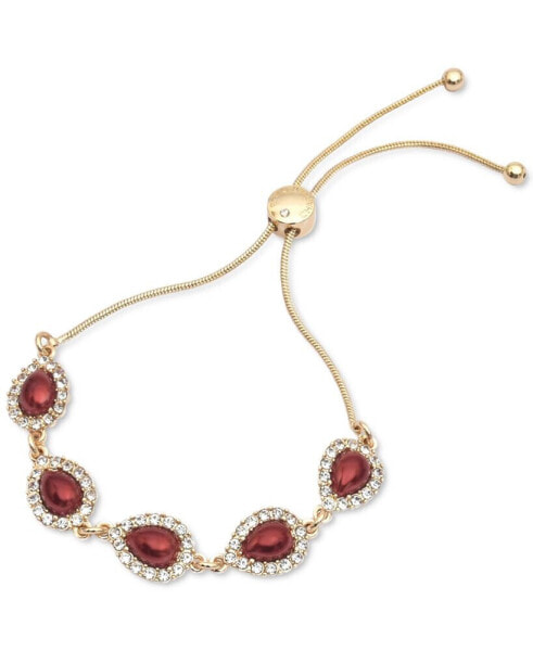 Gold-Tone Pavé & Colored Imitation Pearl Pear-Shape Halo Slider Bracelet, Created for Macy's