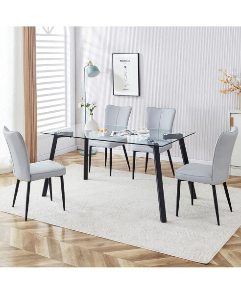 Glass Dining Set with 4 Light Grey Chairs