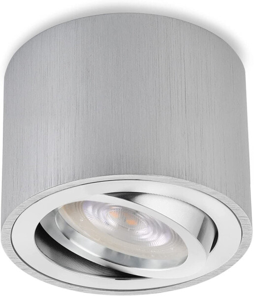 sweet led Surface-Mounted Light Flat 230 V IP20 – Includes 5 W Module – Swivelling Surface-Mounted Spotlight Round Ceiling Light Aluminium – Surface-Mounted Spotlight (Brushed Aluminium 6 Cool White) [Energy Class G]