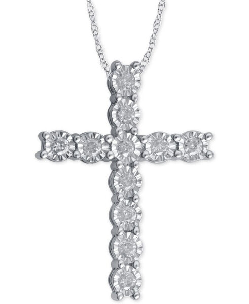 Macy's diamond Cross Pendant Necklace (1/4 ct. t.w.) in Sterling Silver