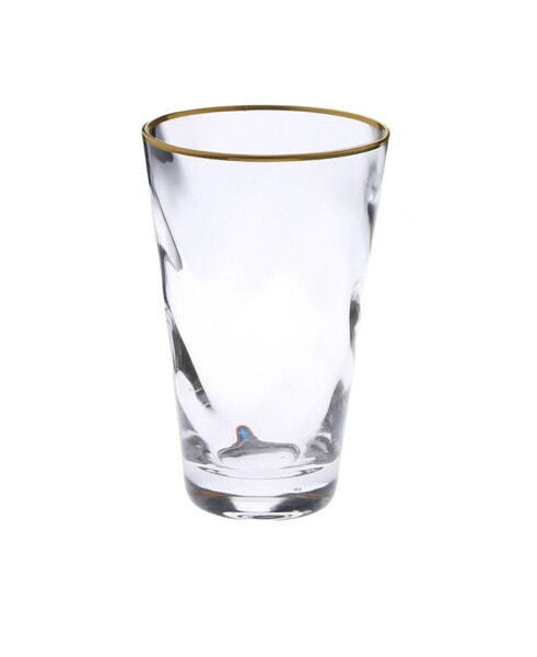 Set of 6 Wavy Glass Water Tumblers with Gold-Tone Rim