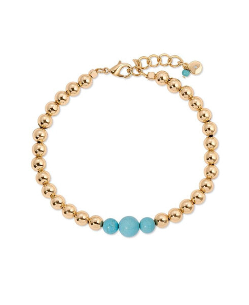 Turquoise and 18k Gold Plated Beaded Anklet