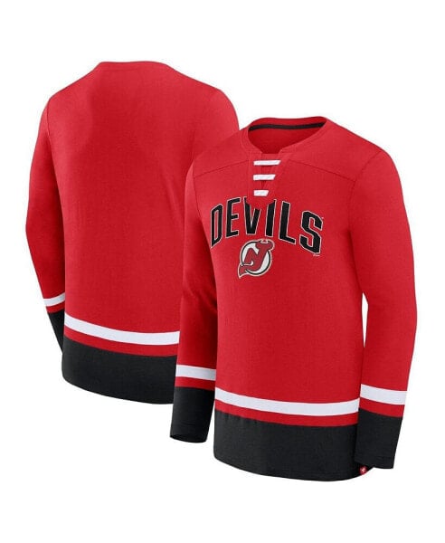 Men's Red New Jersey Devils Back Pass Lace-Up Long Sleeve T-shirt