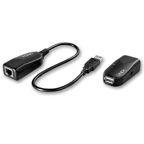 Lindy 50m USB 2.0 Cat.6 Extender, Network transmitter & receiver, 50 m, 480 Mbit/s, Cat5, Cat5e, Cat6, LG-8311, Black