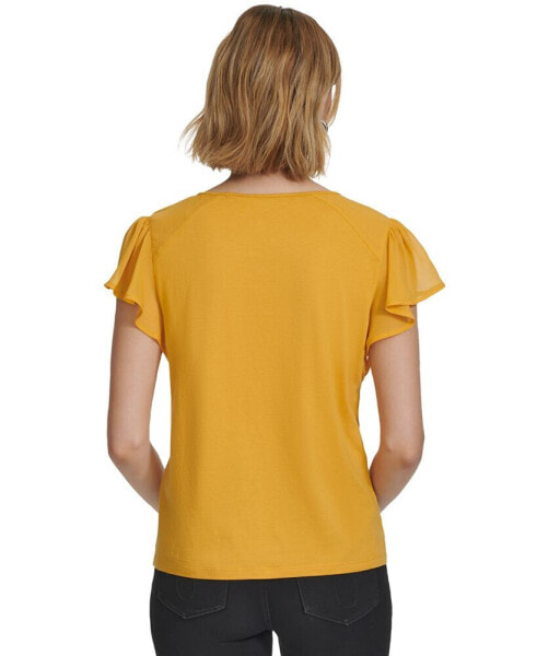 Women's Crewneck Flutter-Sleeve Blouse