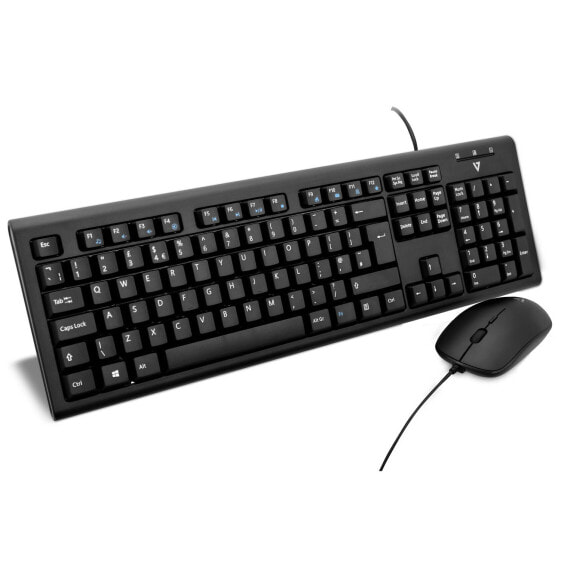 V7 Wired Keyboard and Mouse Combo – UK - Full-size (100%) - Wired - USB - QWERTY - Black - Mouse included