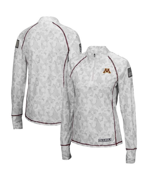 Women's White Minnesota Golden Gophers OHT Military-Inspired Appreciation Officer Arctic Camo Fitted Lightweight 1/4-Zip Jacket