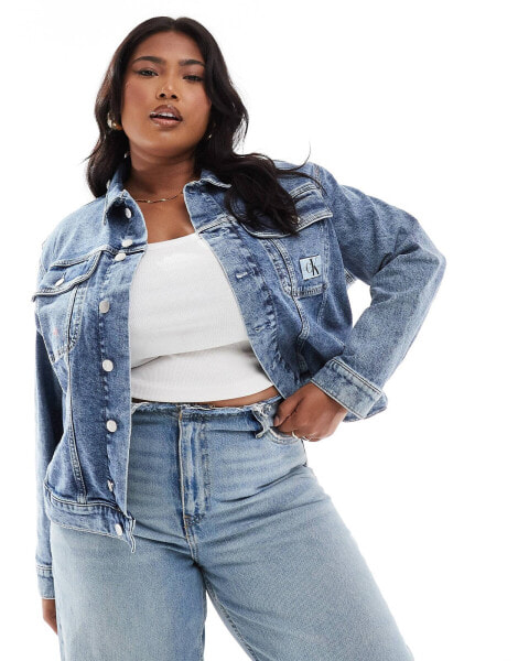 Calvin Klein Jeans Plus regular 90's denim jacket in mid blue