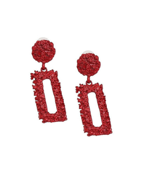 Women's Red Textured Geometric Drop Earrings