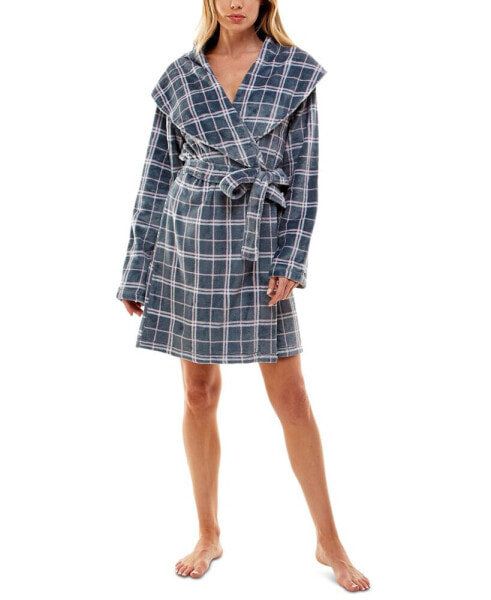 Women's Plaid Shawl-Collar Wrap Robe