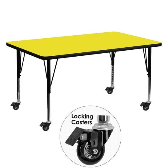 Mobile 30''W X 60''L Rectangular Yellow Hp Laminate Activity Table - Height Adjustable Short Legs