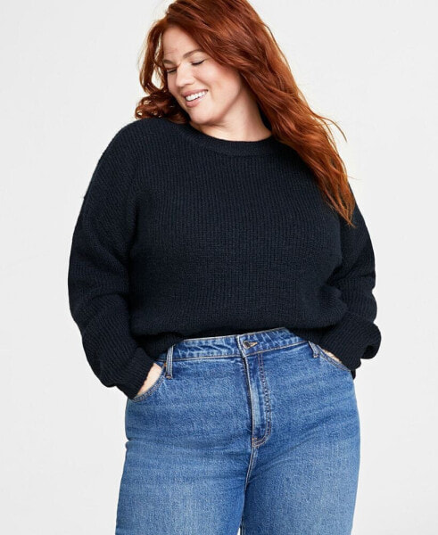 Plus Size Crewneck Long-Sleeve Shaker Sweater, Created for Macy's