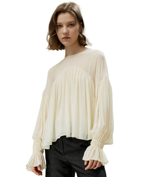 Women's Sheer-shoulder Ruffle Shirt for Women