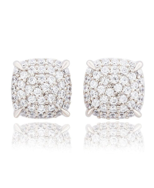 Suzy Levian Sterling Silver Cubic Zirconia Pave Puff Cushion Stud Earrings