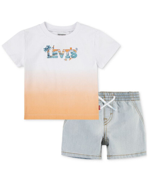 Синий детский комплект для мальчиков Levi's Little Boys Beach_LOGO майка и шорты, 2 штуки