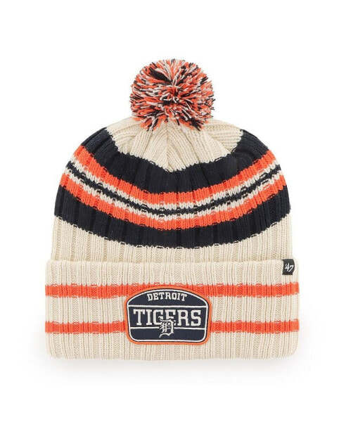 Men's Natural Detroit Tigers Home Patch Cuffed Knit Hat with Pom