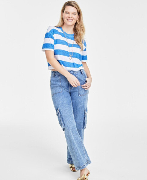 Women's Cropped Stripe T-Shirt, Created for Macy's