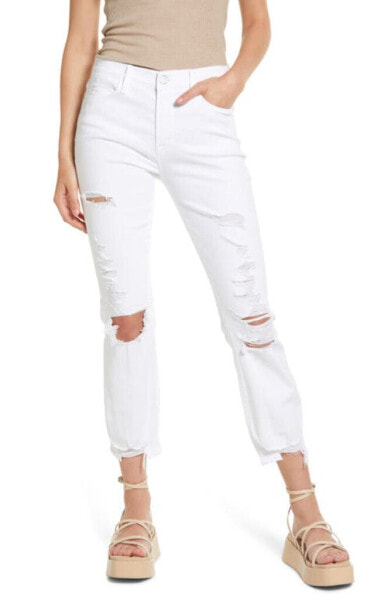 FRAME Le High Ankle Straight Leg Jeans in Blanc Destruct White Size 25
