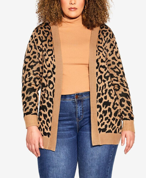 Plus Size Longline Print Cardigan Sweater