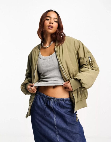 Pimkie oversized bomber jacket in moss green