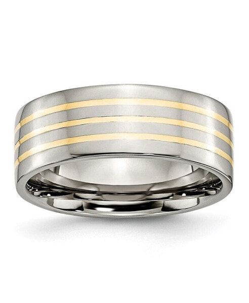 Titanium 14k Gold Inlay Flat Wedding Band Ring