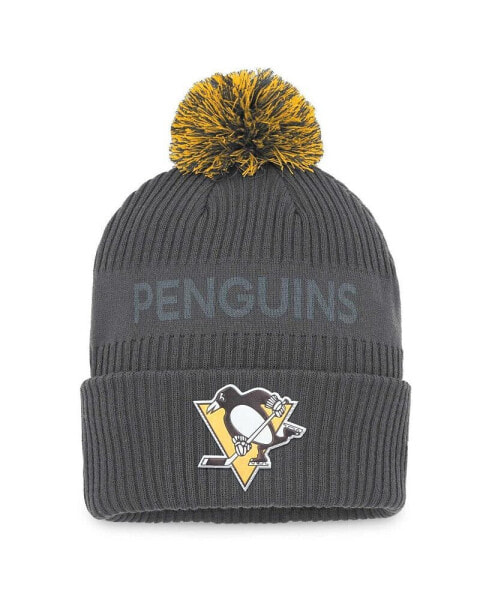 Men's Charcoal Pittsburgh Penguins Authentic Pro Home Ice Cuffed Knit Hat with Pom