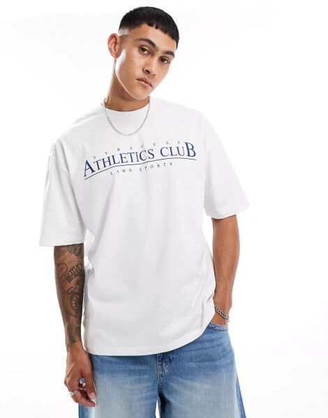 ASOS DESIGN oversized t-shirt with Athletics Club chest print in white